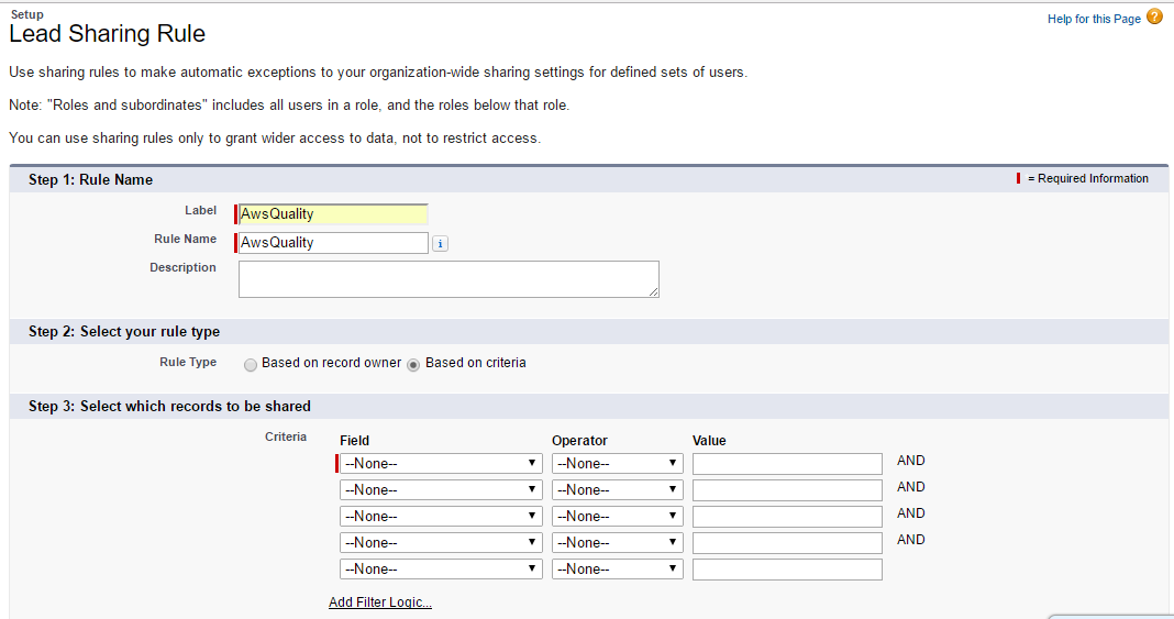 Salesforce lead sharing rule based on criteria