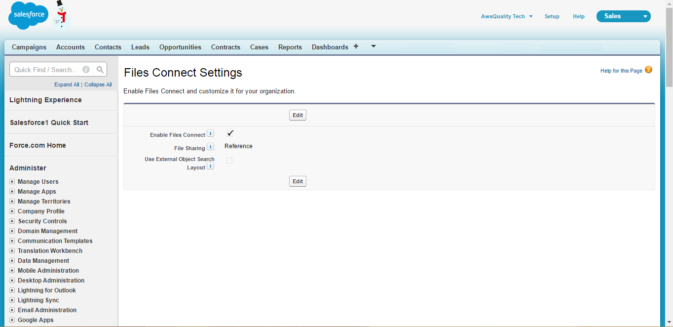 Salesforce Files Connect Settings