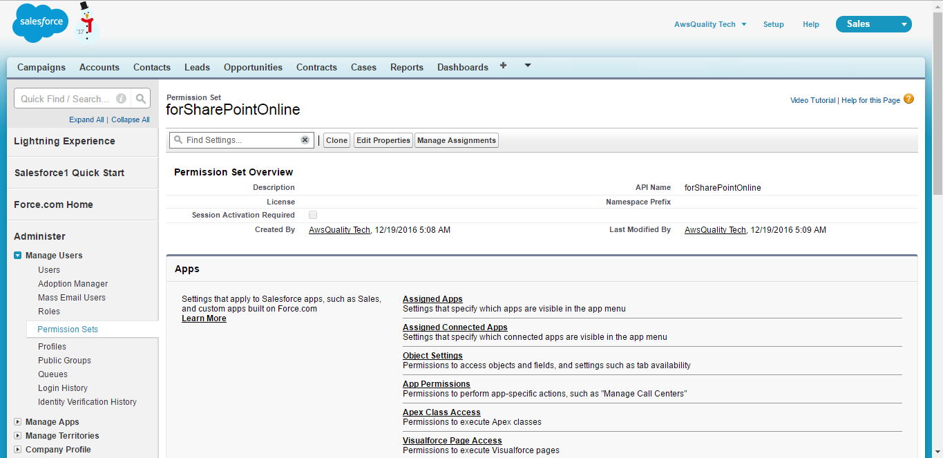 Salesforce Permission Set for Sharepoint Online