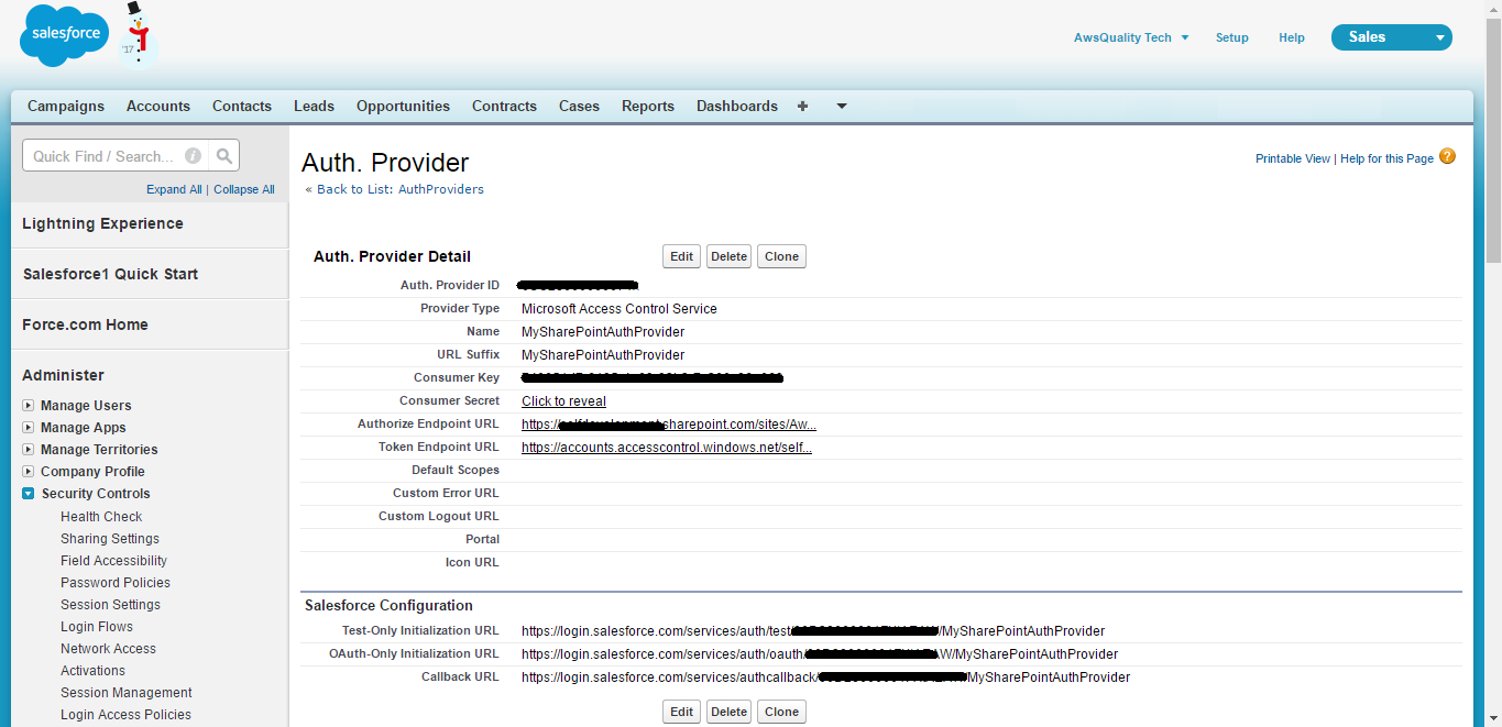 Salesforce Authentication Provider