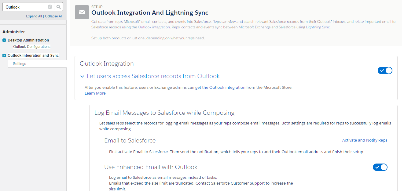 Outlook Integration and Lightning Sync