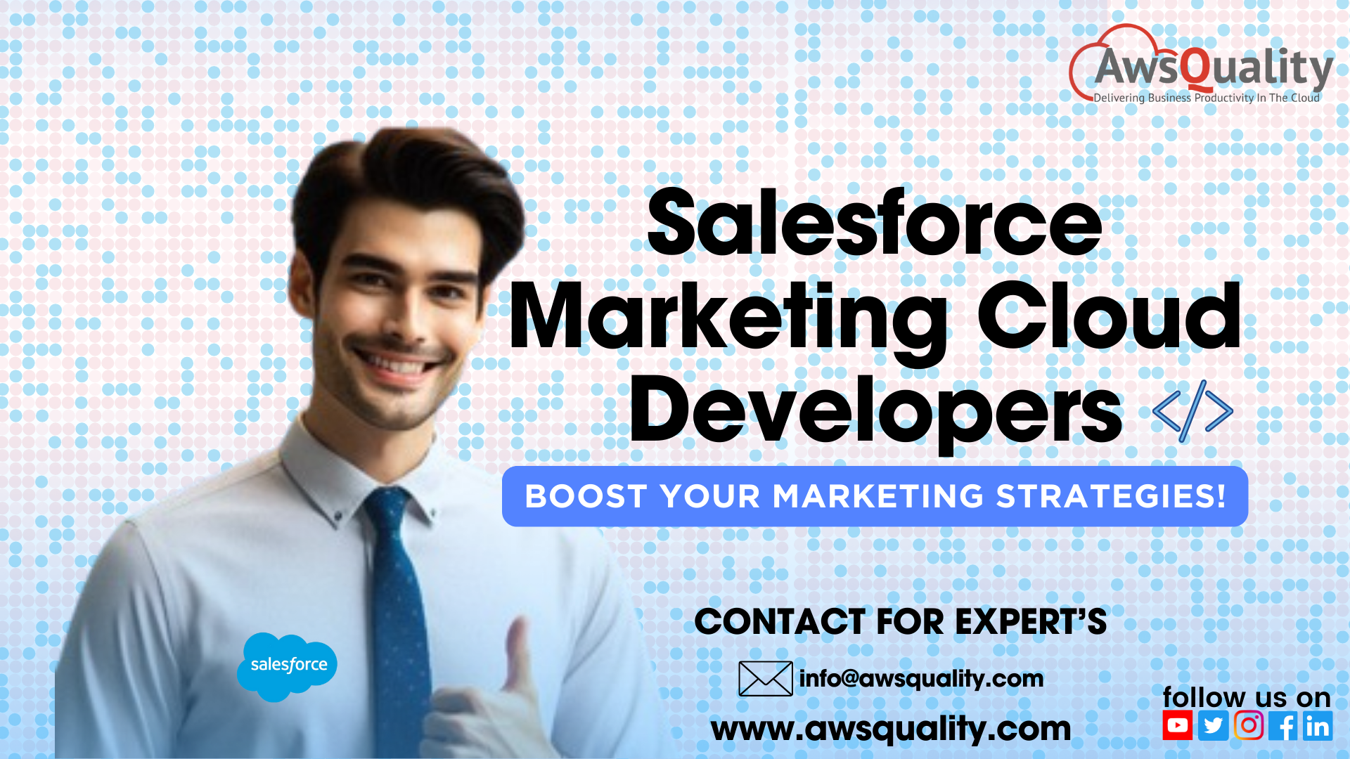 **SEO Title:** Expert Salesforce Marketing Cloud Developer Services | AwsQuality **Meta Description:** At AwsQuality, our expert Salesforce Marketing Cloud developers streamline marketing operations, increase engagement, and boost sales. Get top-notch Salesforce consulting services now! **Slug:** salesforce-marketing-cloud-developer-services **Keyphrase:** Salesforce Marketing Cloud Developer Services