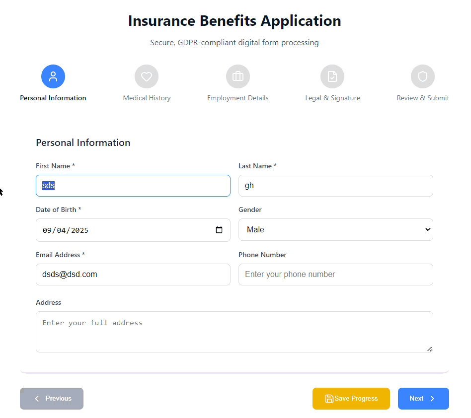 insurance benefits application demo